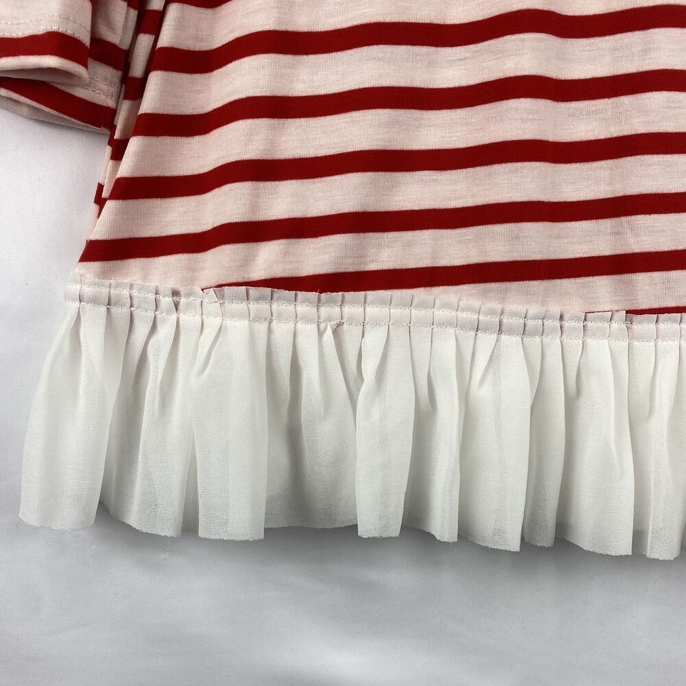 Women’s Boat Neck 3/4 Sleeve Red & White Striped Top Ruffle Hem Size M - Picture 5 of 10